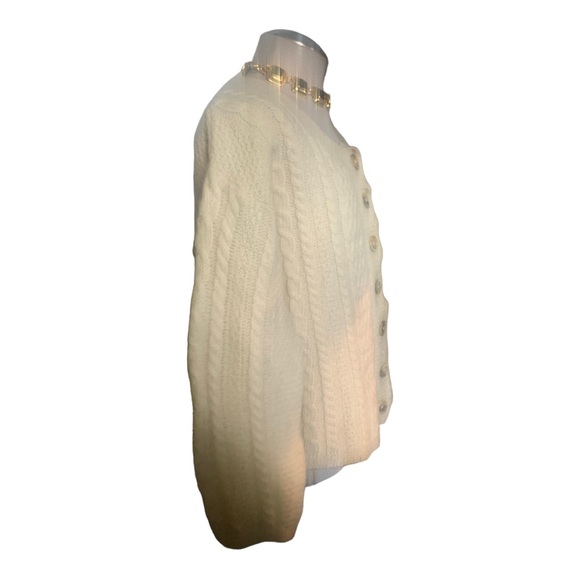 INIS CRAFTS Women's Off White Cable Knit Cardigan Size Medium Made in Ireland - Picture 6 of 11